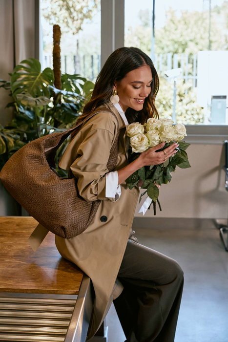 Lucky Bees 1260 Bolsa Tote de Cuero de Polivinilo Marrón para Mujer, Bolso Elegante y Sofisticado, Amplio y Duradero, Bolso de Hombro con Bolsillo Interior